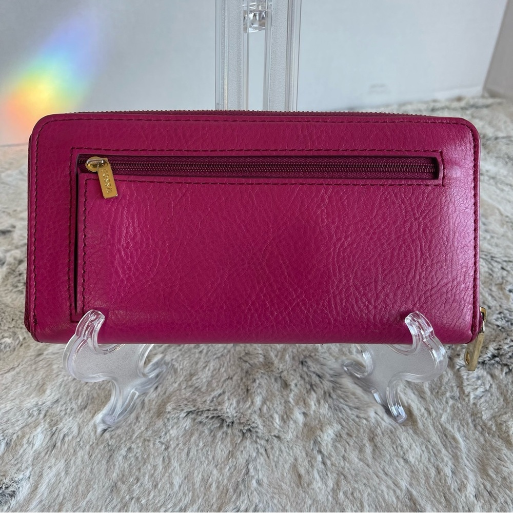 FOSSIL red maroon cream and hot pink zip around clutch wallet - Picture 3 of 10